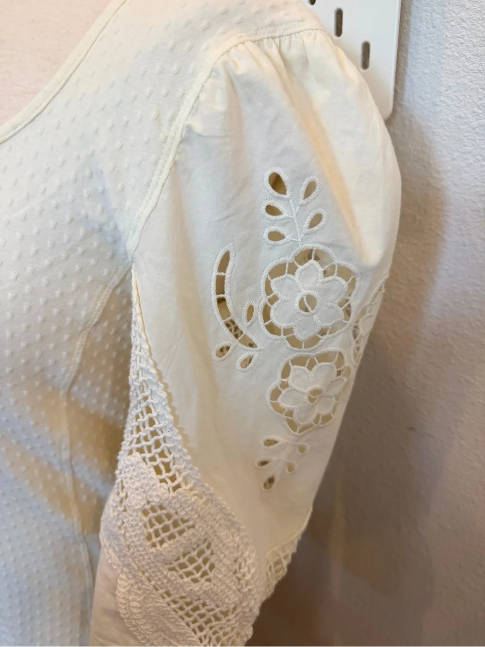 Free People Brunch Date Top Ivory Crochet Lace Boho Size L